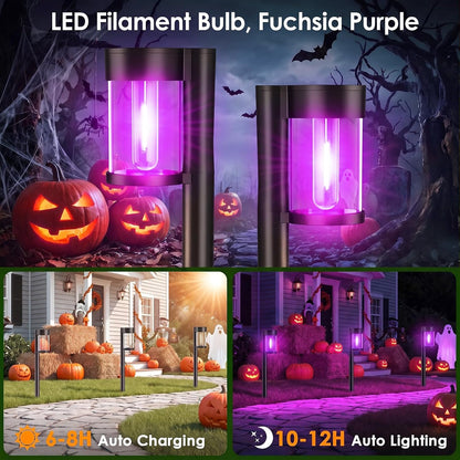 Mancra 10 Pack Solar Pathway Lights Outdoor, Solar Halloween Lights Purple LED Path Landscape Lighting for Garden Yard Walkway Driveway Halloween Decor
