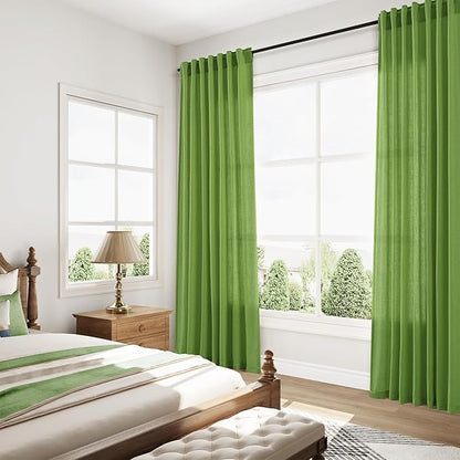 Nanspring Lime Green Linen Blend Light Filtering Back Tab Curtains 102 Inches - Image 8