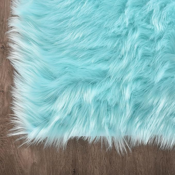 Latepis Light Blue Faux Fur 5x8 Alfombras para Salas Washable Sheepskin Fluffy - Image 5