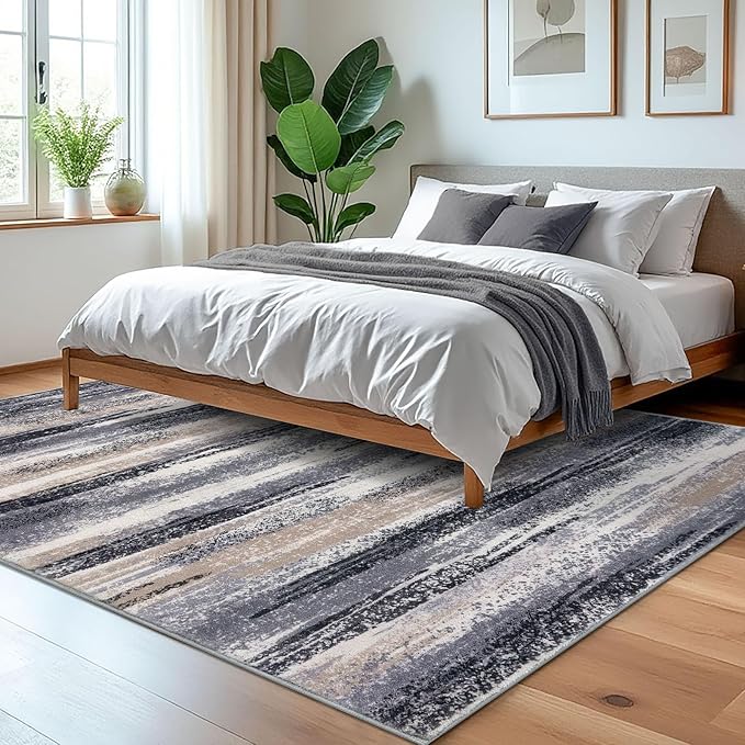 Modern Abstract 5x7 Machine Washable Area Rug Non-Slip Soft Bedroom Living Romm - Image 2