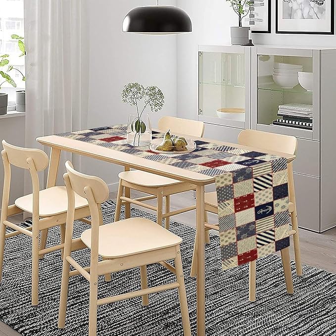 Navigation Striped Patchwork Plaid Table Runner Anchor Compass Polka Dot Table - Image 3