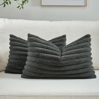 FUTEI Dark Grey Throw Pillow Covers Set of 2, 12x20 Inch Striped Texture Lumbar by FUTEI