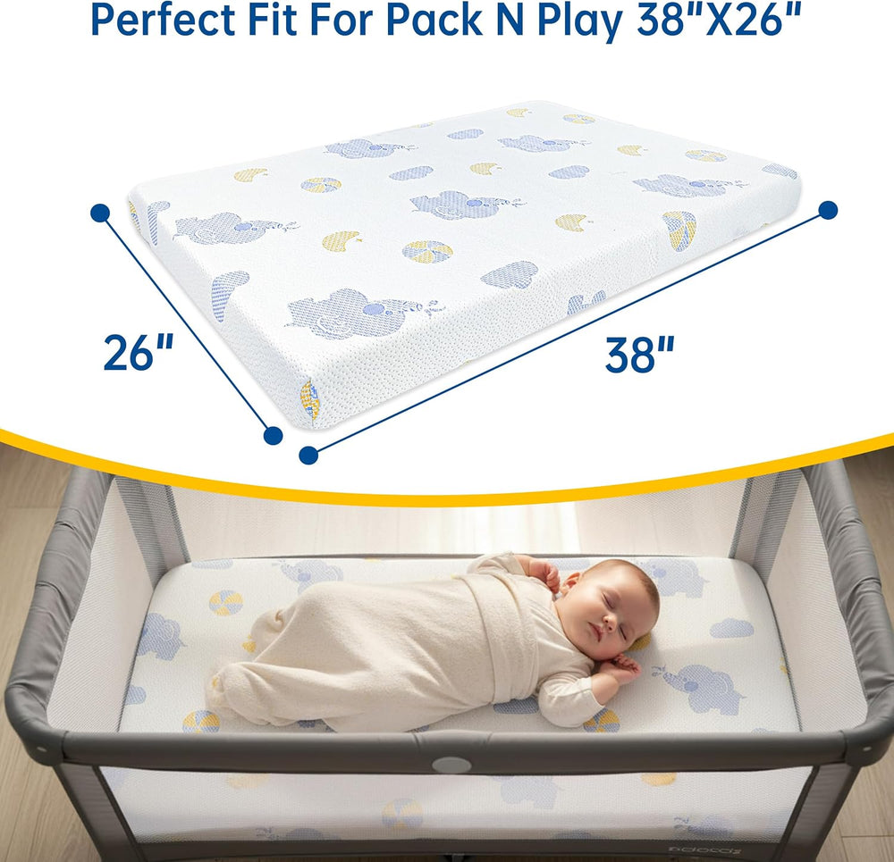 Pack and Play Mattress, 38"x26" Dual Sided Memory Foam
