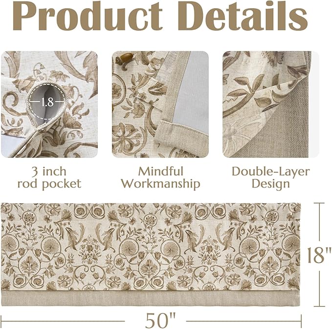 JINCHAN Linen Valance Kitchen Curtain - Image 5