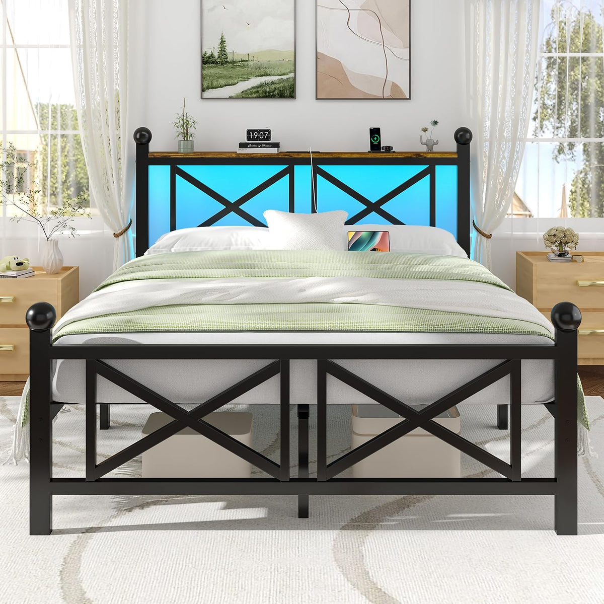 dynjest full size black heavy duty bed frame, main product view
