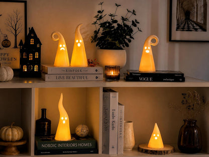 Parsin 5 PCS Ceramic Ghost Light Up Decor, Cute Halloween Decor
