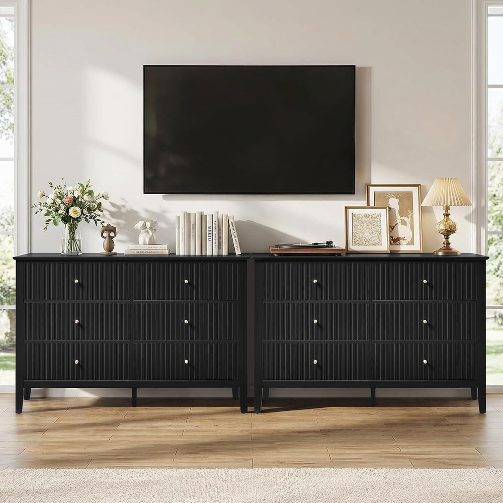 RoyalCraft Black 6 Drawer Dresser, Fluted Dresser for Bedroom