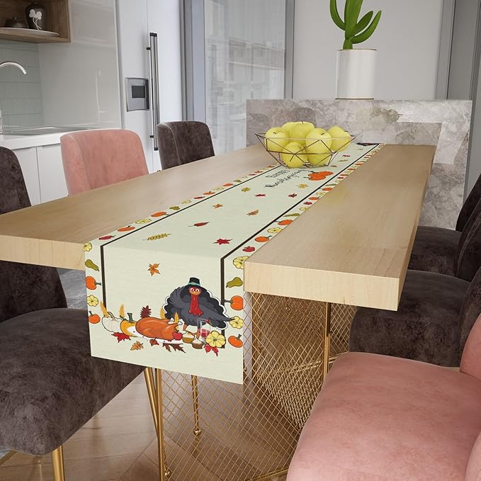 Turkey Table Runner, Thanksgiving Table Runner, Fall Leaves Pattern, 13x36 Inch - Image 7