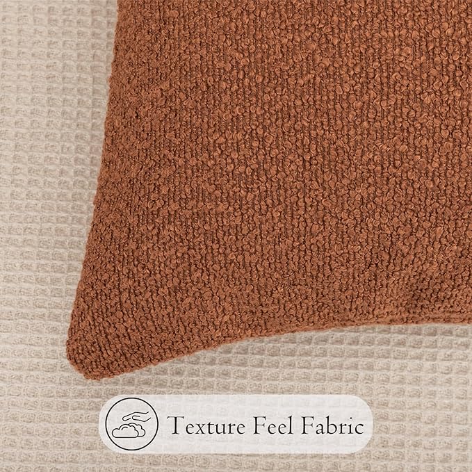 14x36 inch Boucle Lumbar Pillow Cover, Rust Woven Texture Neutral Long Pillow - Image 4
