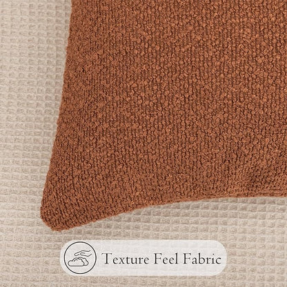 14x36 inch Boucle Lumbar Pillow Cover, Rust Woven Texture Neutral Long Pillow - Image 4