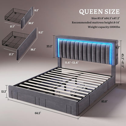 yitahome queen size bed frame with rgb led shown in use