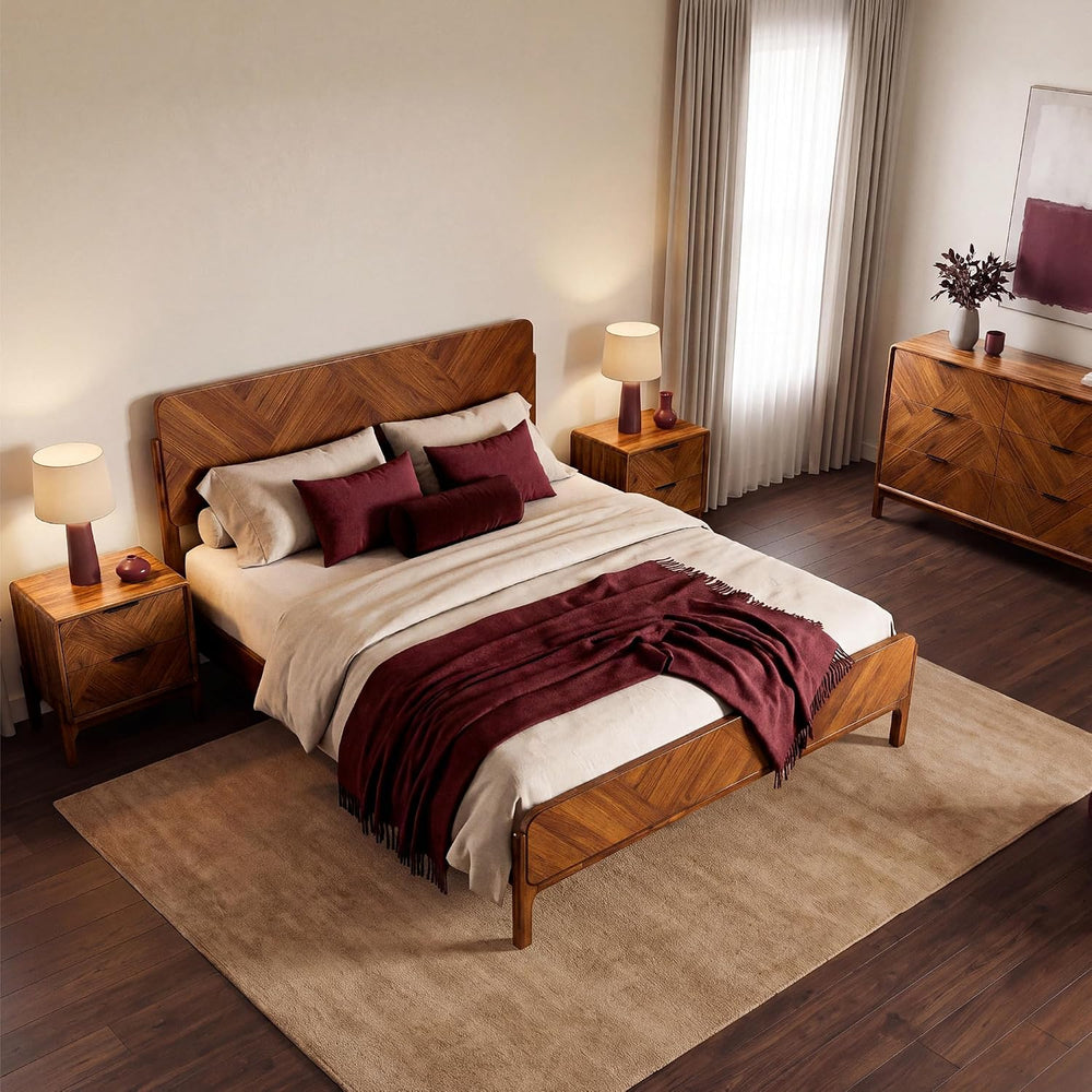 Bifrost Wood Queen Bed Frame with Headboard & Footboard, Caramel