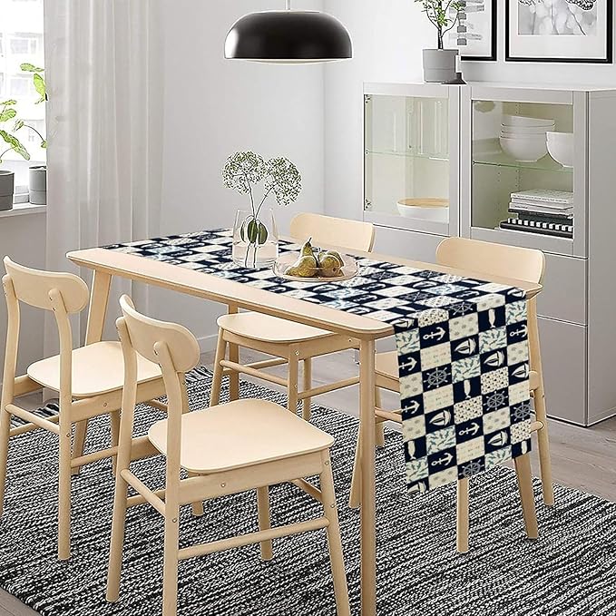 Navigation Patchwork Table Runner, Nautical Anchor Sailboat Rudder Graffiti - Image 3