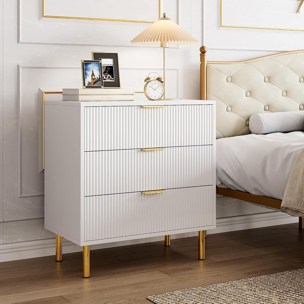 GarveeHome Fluted 3 Drawer Dresser for Bedroom, 30" Wooden Dressers