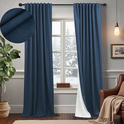 Navy Blue Drapes 96 Inch Long 2 Panels Back Tab Blackout Window Treatment by DANCURTON