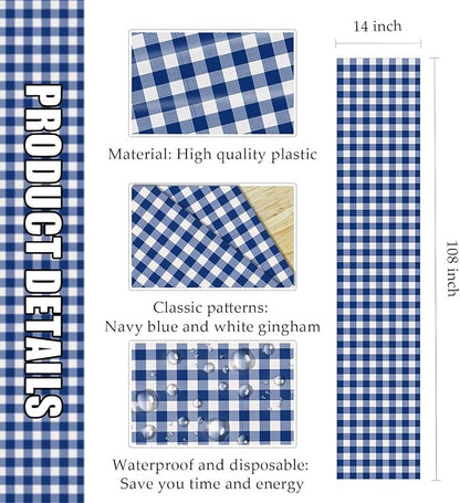 12 Pcs Navy Blue and White Checkered Table Runner Plastic 14 x 108 Disposable - Image 3