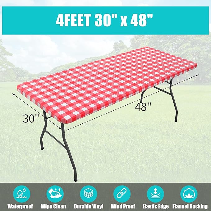 Smiry Rectangle Picnic Table Cloth, Elastic Waterproof Fitted Vinyl Tablecloths - Image 6