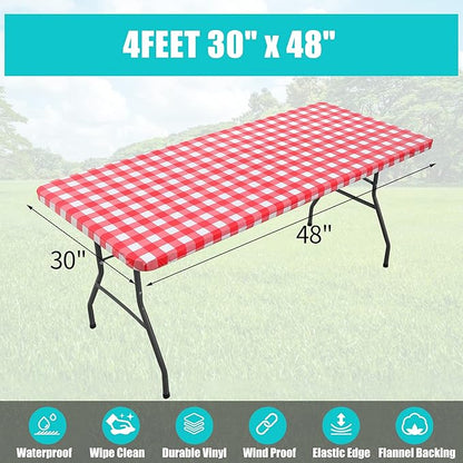Smiry Rectangle Picnic Table Cloth, Elastic Waterproof Fitted Vinyl Tablecloths - Image 6