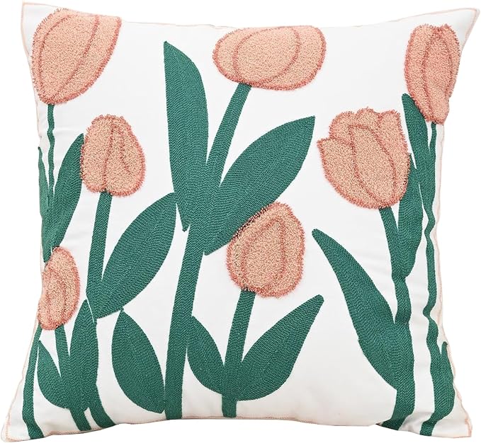 Embroidered Floral Pillow Case Spring Romantic Flower Throw Pillow Cover Soft by AusingLLC
