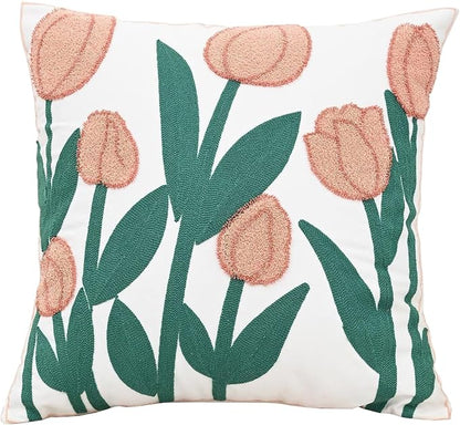 Embroidered Floral Pillow Case Spring Romantic Flower Throw Pillow Cover Soft by AusingLLC