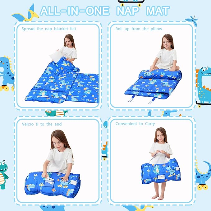 Toddler Nap Mat with Pillow and Blanket, Extra Large Rolled Napping Mats - Image 6