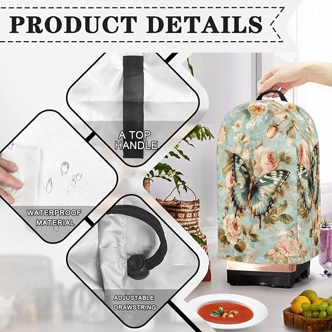Butterflies Roses Coffee Machine Dust Cover Mixer Hood Cover Elegant Blender - Image 5