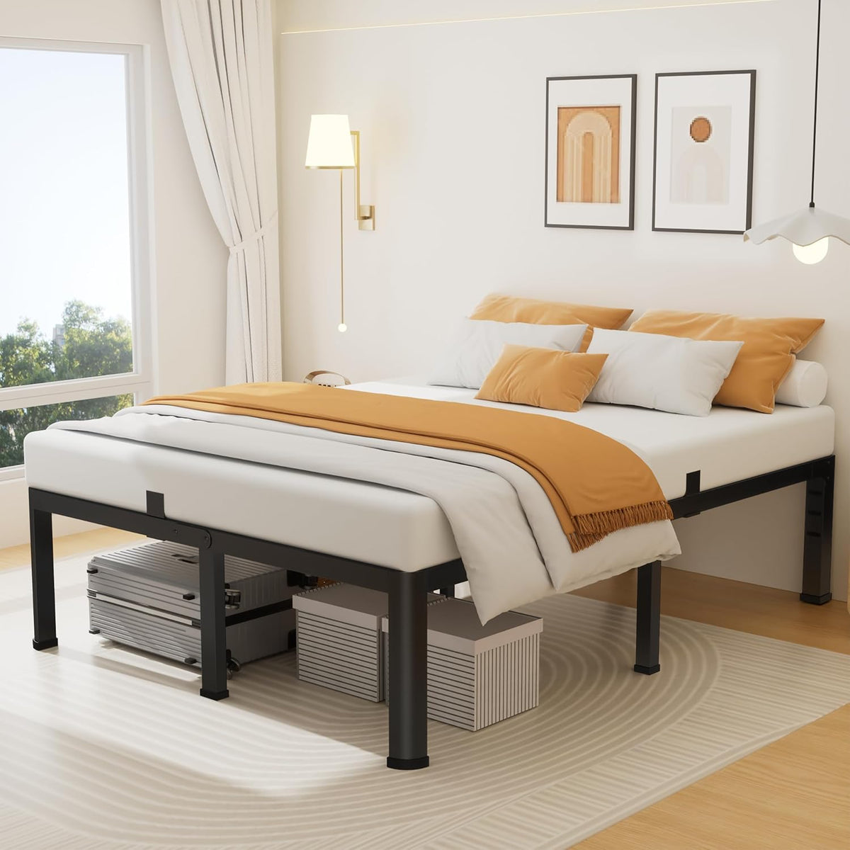 superay 14 inch queen metal bed frame with, close-up detail