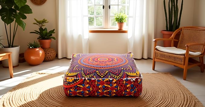 CRAFT KALA Large Hippie Mandala Meditation Floor Ottoman Pillow Cushion Pouf - Image 3