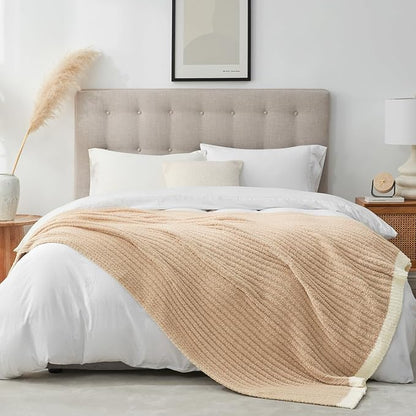 Snuggle Sac Soft Ribbed Beige Throw Blanket - Image 7