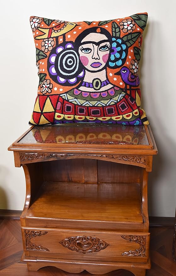 Frida Kahlo Inspired Pillow Cover Orange Mexican Art Pillowcase Eclectic - Image 6