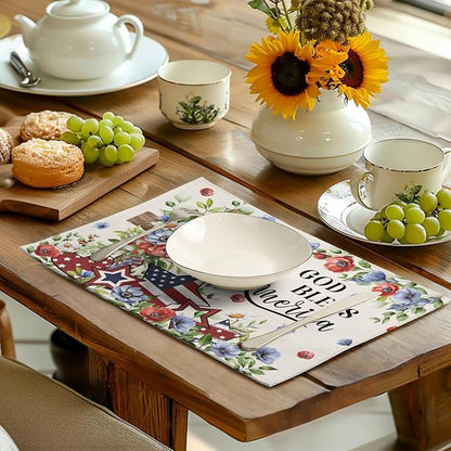 4th of July Placemats Set of 4 Patriotic Floral Cross Stars Independence - Image 6