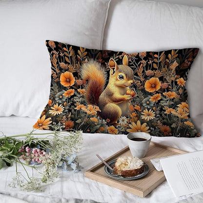 Rustic Fall Squirrel Floral Pillow Covers 12x20, Gifts - Image 4