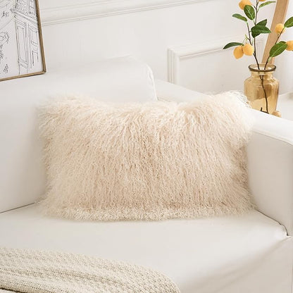 Genuine Mongolian Lamb Fur Pillow Cover – 12"x20" Rectangular Cushion Case – - Image 2
