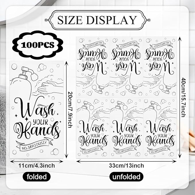 100 Pack Wash Your Hands Paper Napkins – 13 x 16 Inches Unfolded, 3-Ply - Image 2