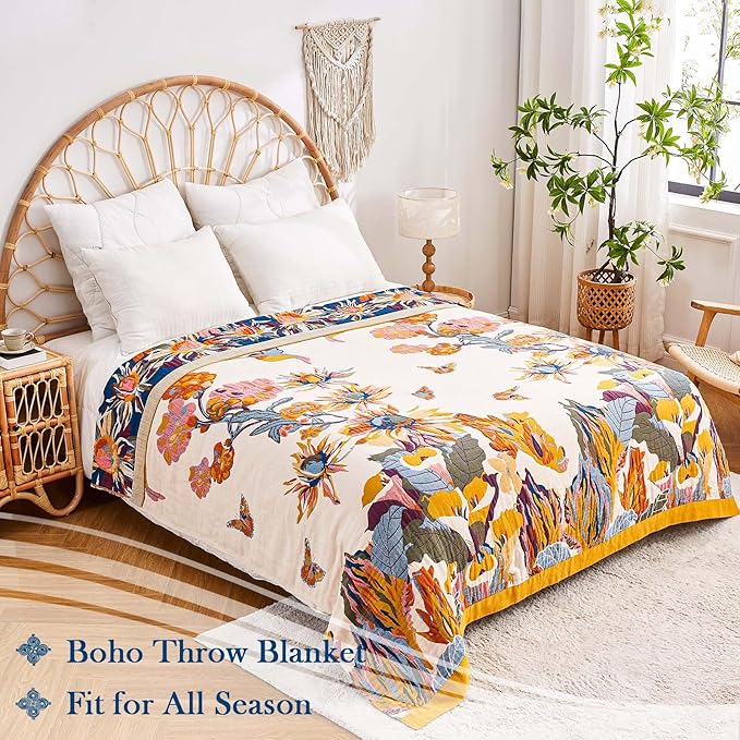 Boho Throw Blanket, 100% Cotton Ultra Soft Luxury Throw Rustic Quilt, All - Image 9