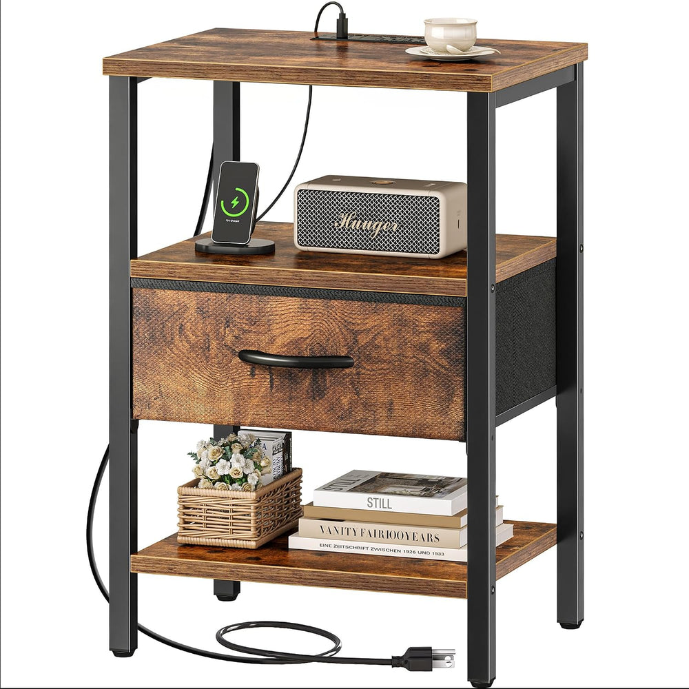SUPERJARE Nightstand with Charging Station, Bed Side Table with Adjustable Fa...