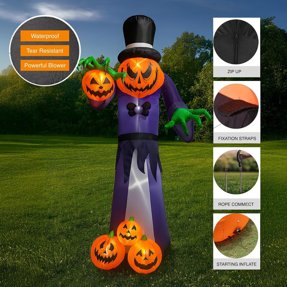 11FT Giant Halloween Inflatable Pumpkin Grim Reaper with LEDs