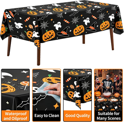 CXPSINC 54 Inch X 300 Feet Plastic Table Cover Roll Disposable Halloween Tablecloth with Slide Cutter Pumpkin Ghost Plastic Table Covers for Halloween Party Decorations(Pumpkin Ghost, 300 Feet)