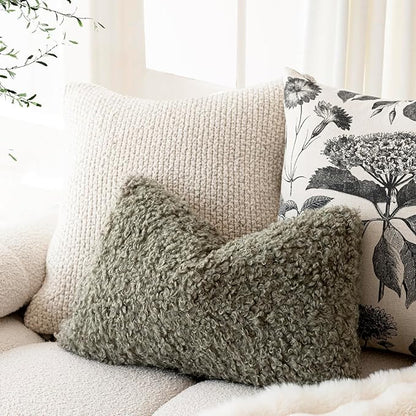 Foindtower Set of 2 Curly Teddy Wool Pillow Covers Decorative Boucle Textured - Image 3