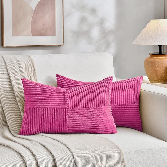 Fancy Homi 2 Packs Hot Pink Lumbar Decorative Throw Pillow Covers 12x20 Inch - Image 5