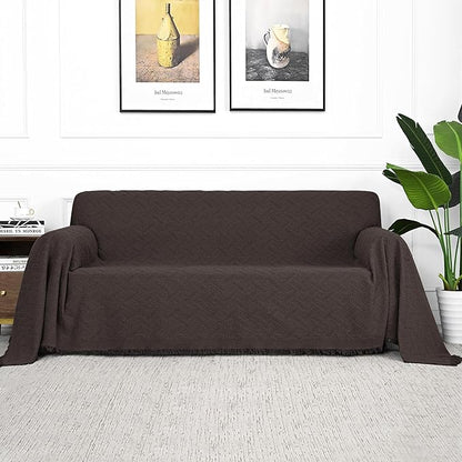 MYSKY HOME Chocolate Geometrical Sofa Covers, Sectional Couch Covers by MYSKYHOME