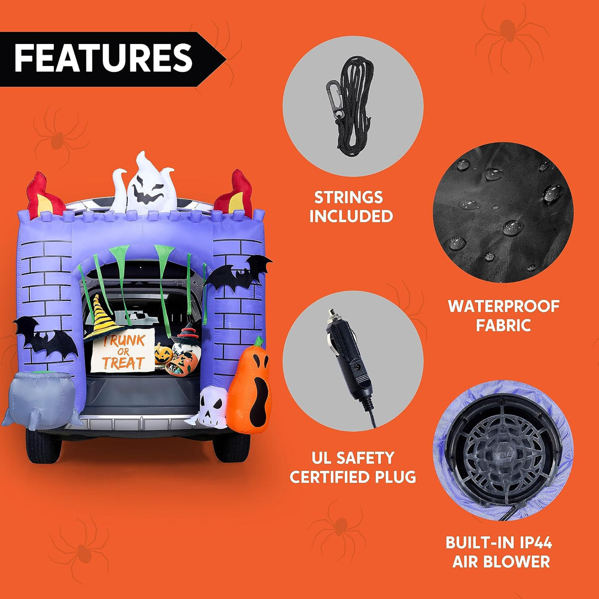 Joiedomi 6 ft Halloween Inflatable Outdoor Decorations, Trunk or Treat Car Decorations, Halloween Blow Ups Haunted Castle with Build-in LEDs, Inflatable Pumpkin and Ghost for Outside Decor
