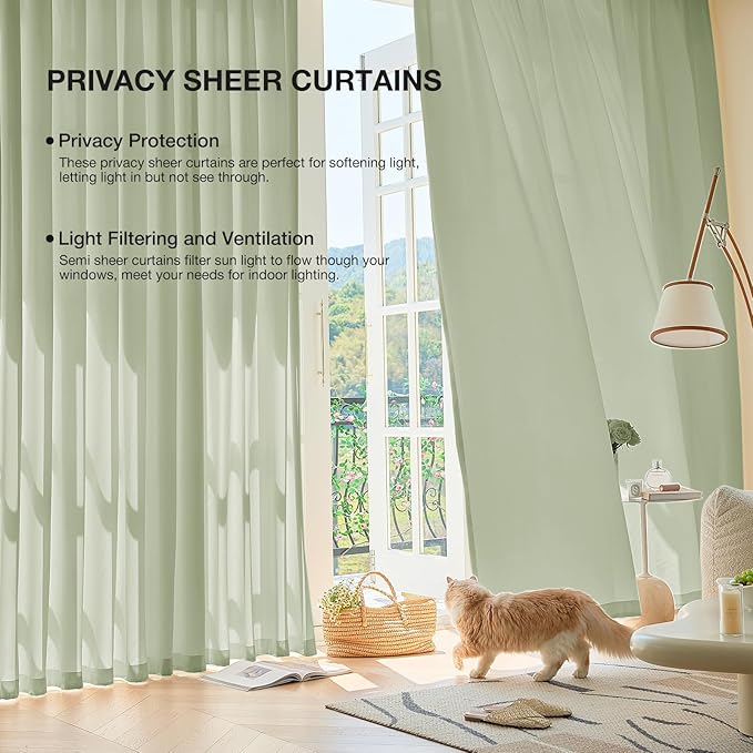 Anmao Non-See-Through Sage Green Privacy Semi Sheer Curtains - Image 5