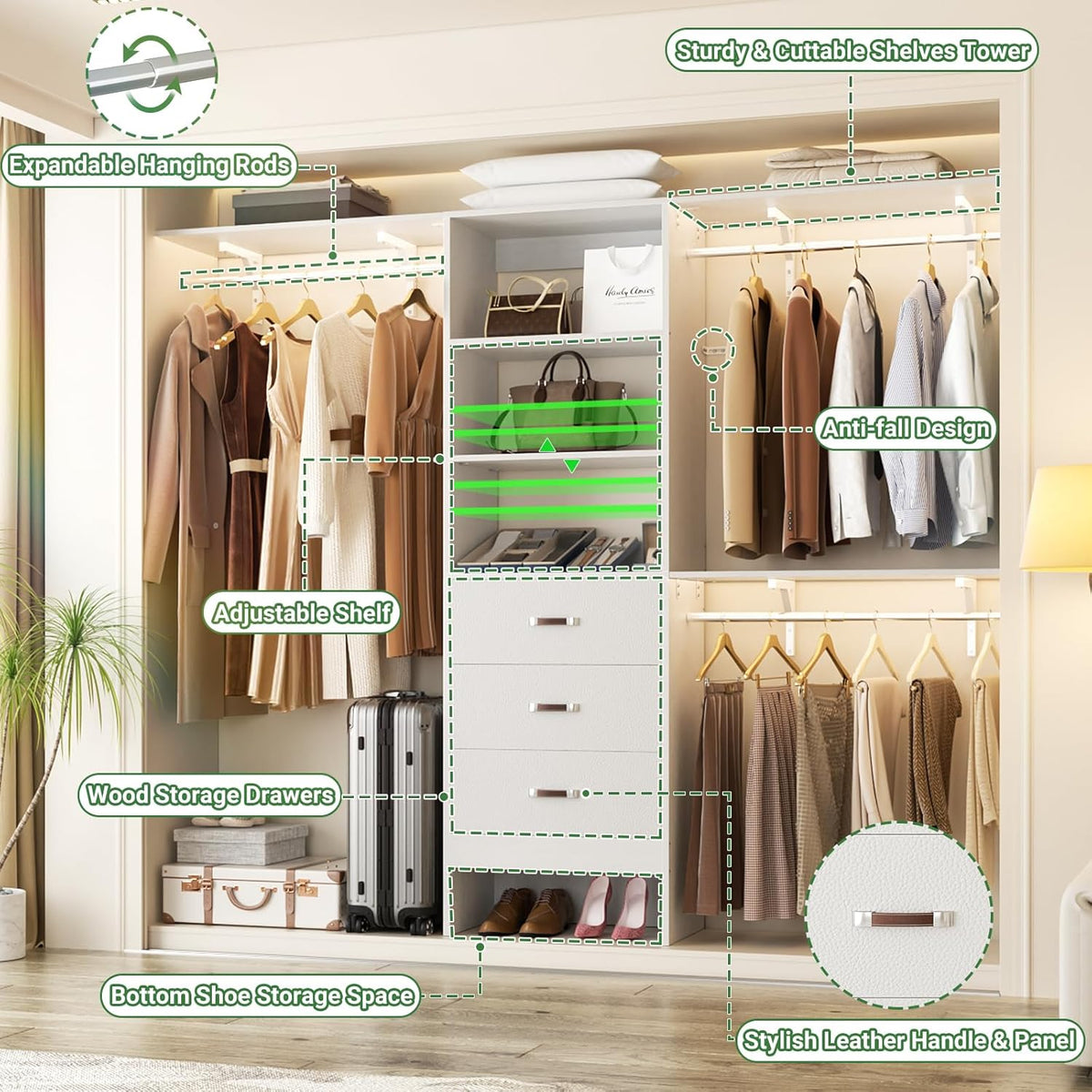 besiost closet system with drawer - 8ft wood, side view