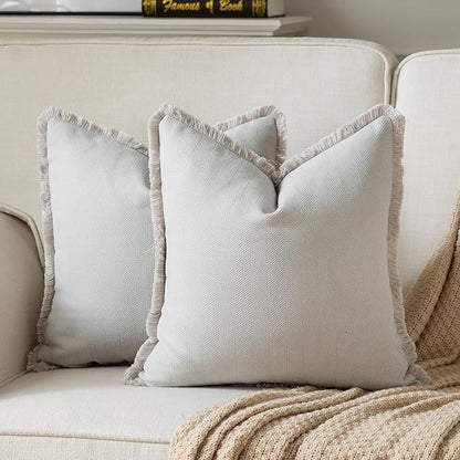 Set of 2 Decorative Fringe Throw Pillow Covers Chenille Pillow Covers Elegant by Joyouth