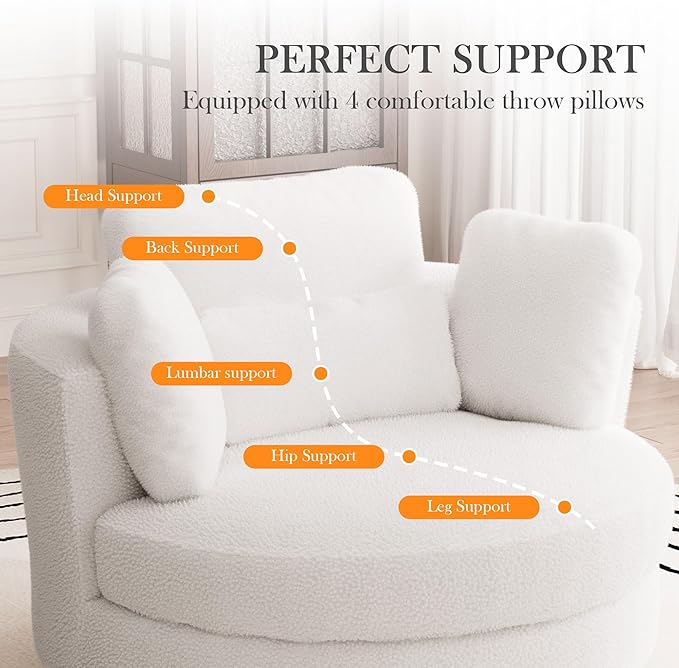 Aoiy & Wifon 50.2'' W Oversized Swivel Barrel Chair, Ivory Swivel Accent Chair - Image 5