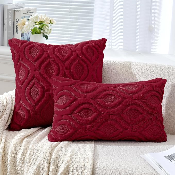 MIULEE Christmas Wine Red Throw Pillow Covers 12x20 Inch, Soft Winter Plush - Image 6