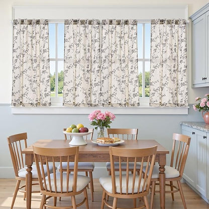 jinchan Floral Kitchen Curtains 45 Inch Linen Tier Curtains Farmhouse Cafe Half - Image 8