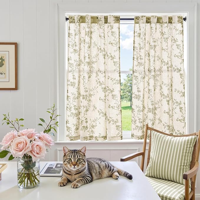 jinchan Floral Kitchen Curtains 45 Inch Linen Tier Curtains Christmas Decor - Image 6