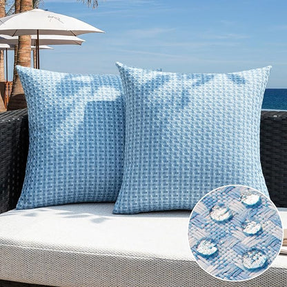 Kevin Textile Outdoor Waterproof Throw Pillow Covers Pack of 2 Weaving Texture by KevinTextile